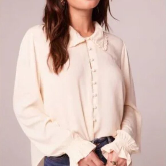 Cream Ruffle Collar Top; Band of the free (band of Gypsies) long sleeve - Picture 2 of 4